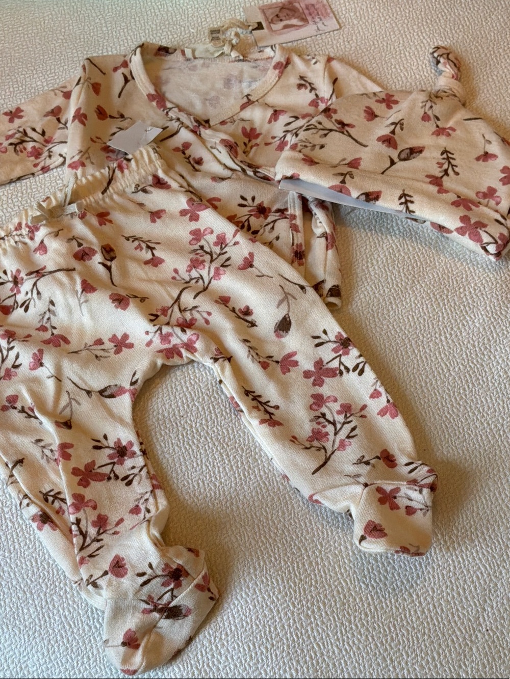 Jessica Simpson Cream Floral Baby Matching Set with Pink Accents